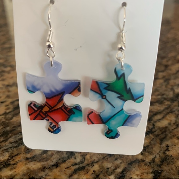 Handmade puzzle earrings - Picture 3 of 9